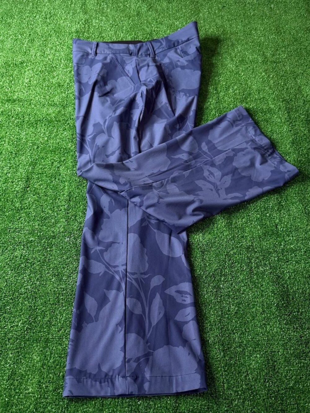 Spanx Kick Sunshine Petite Floret Flare Pants Navy Blue High Rise Pull-On Size M